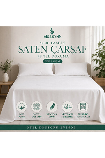 Mossyna Σεντόνι από 100% βαμβακερό σατέν |   94 Πλέξιμο με νήματα |   Μονό σε...