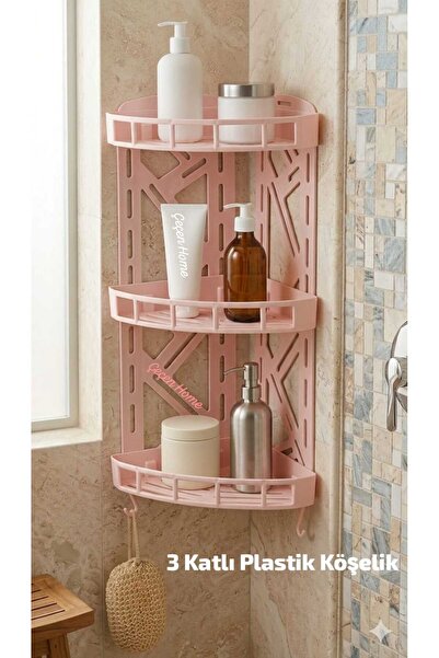 ÇEÇEN HOME Plastik 3 Katlı Banyo Köşeliği Banyo Yanı Köşelik Şampuanlık Açık ...