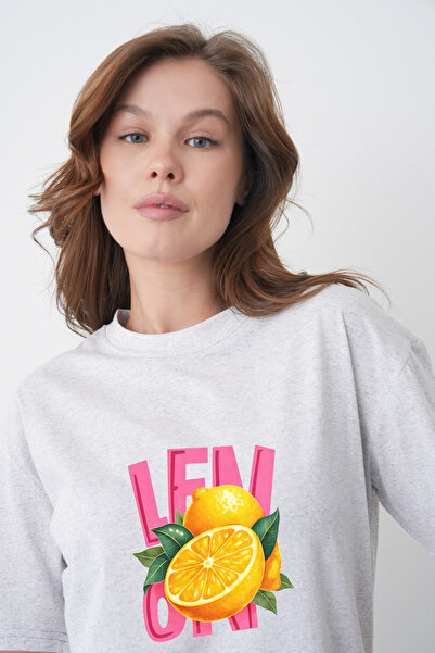 TREND EMMODA Tricou gri pentru femei, în stil de vară, plin de viață și proas...