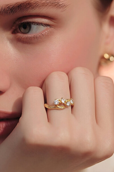 NBS Beautiful Naturel Stones خاتم نسائي قابل للتعديل من الفولاذ الذهبي مرصع ب...