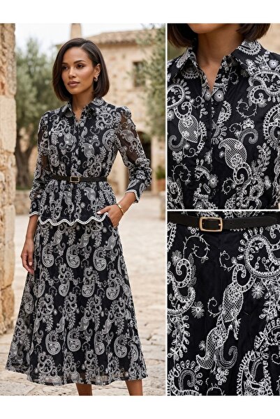 Rabiossa Women's Noble Patterned Blouse Skirt Set