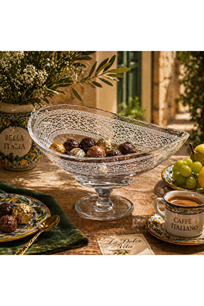 Byblos ✨ Luxury Serving Plate with Stand - Crystal Glass Carved Design Elegan...