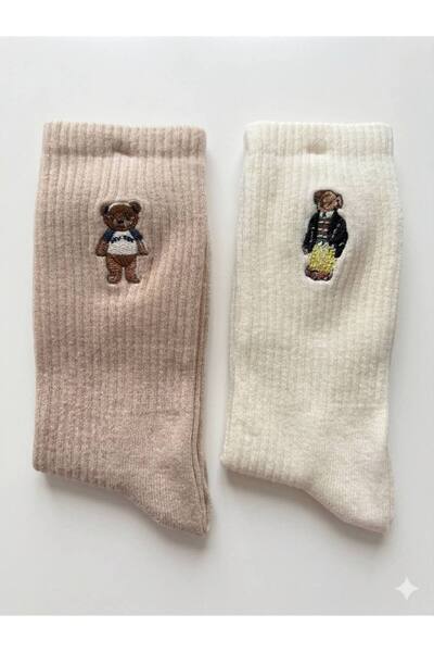 nixci intimates Teddy Bear Patterned 80% Cotton Long Socks Multi-Pack 2 Pairs