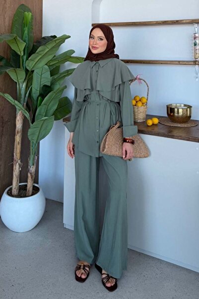 Şulemoda Giyim Σετ μοντάλ με γιακά και βολάν, χακί