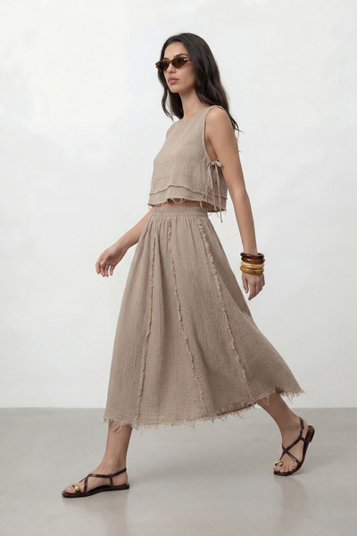 Nazline Γυναικείο Σετ Μουσελίνας με Ελαστική Μέση και Αντίστροφη Ραφή Tkm-20455