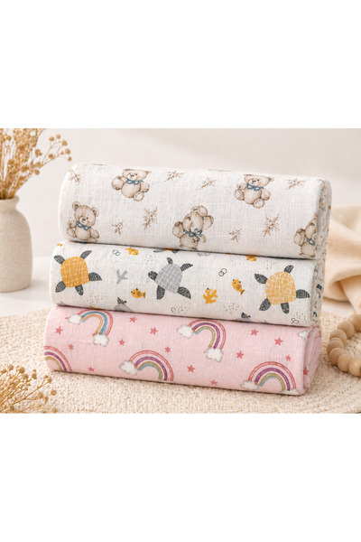 KRN MODA Çok Amaçlı Müslin Örtü&Battaniye 3 lü set %100 pamuk 80x90 cm