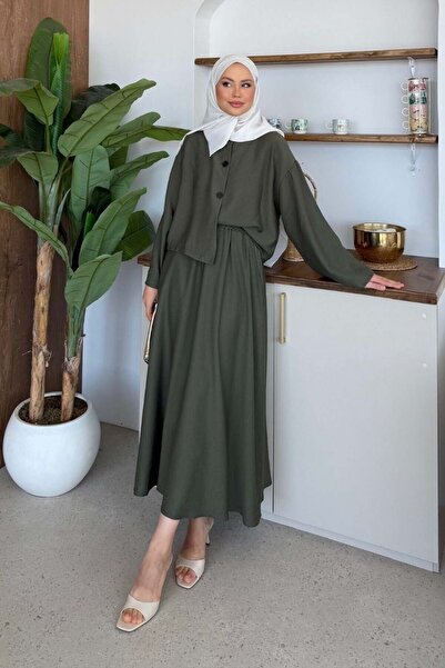 Şulemoda Giyim Σετ λινό με φούστα Hare σε χρώμα Χακί