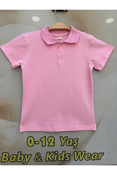 BEFS STORE PEMBE % 100 pamuk kız & erkek Çocuk Polo Yaka Kısa Kol Normal Kalı...