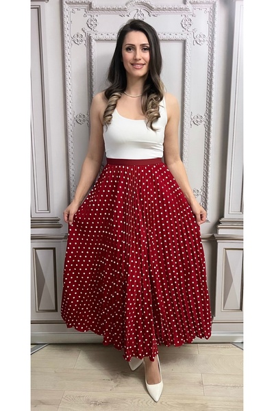 styleFlex Fusta plisata midi cu buline si talia pe elastic