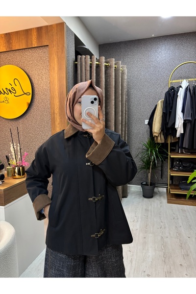 Lenur Boutique , Kk design kadife yakalı astarlı siyah trenç