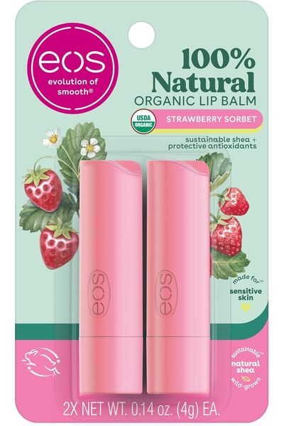 Eos USDA Organic Strawberry Sorbet Lip Balm 2-Pack 4 g