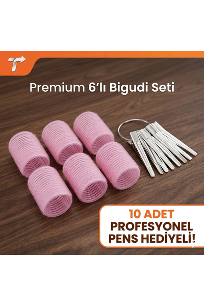 irtihal 6'lı cırtlı yapışkanlı bigudi seti 10'lu pens HEDİYE 4.5cm çapında