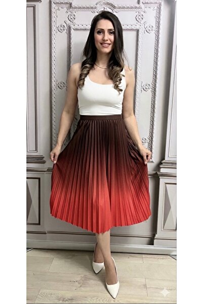 styleFlex Fusta midi plisata cu imprimeu in degrade si talia pe elastic