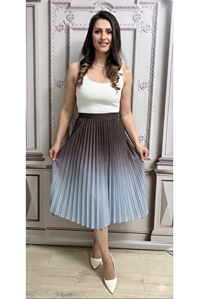 styleFlex Fusta midi plisata cu imprimeu in degrade si talia pe elastic
