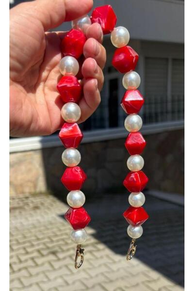 angel çanta aksesuar 40 εκ. Κόκκινη Περλέ Τσάντα με Γάντζο Λαβής