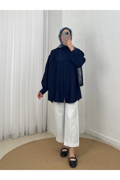 MİHRA STORE Πουκάμισο με μανίκια μπαλόνι και κρυφό κούμπωμα στον ώμο σε σχέδι...