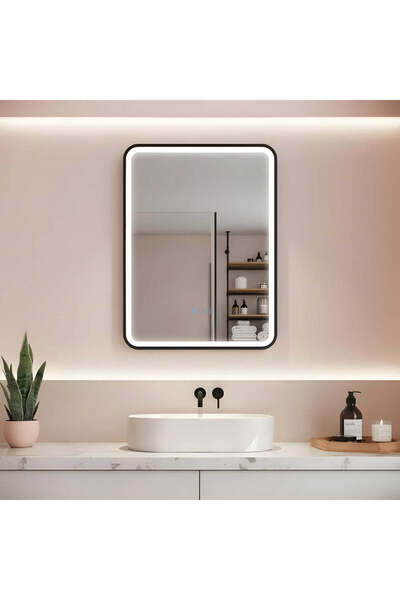Olivy Oglindă de baie cu LED 60x80 cm dreptunghiulară cu ramă din aluminiu ne...
