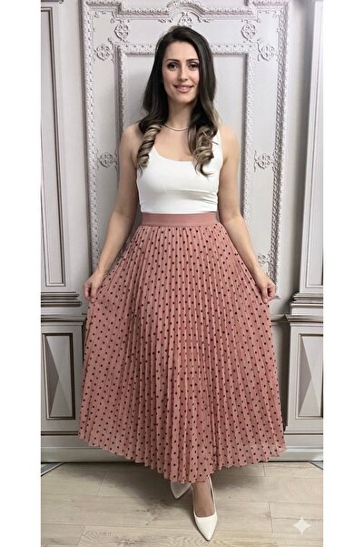 OnlyForYou Fusta plisata midi cu buline si talia pe elastic