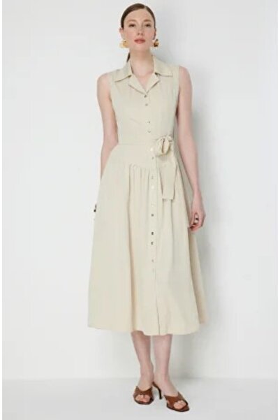 Ekol Beli Belted Maxi Dress with Stitching Detail 6116
