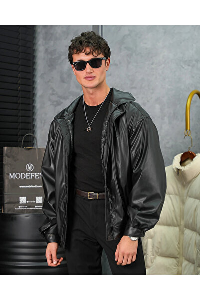 MODEFENDİ Υψηλής ποιότητας δερμάτινο παλτό Bomber Oversize