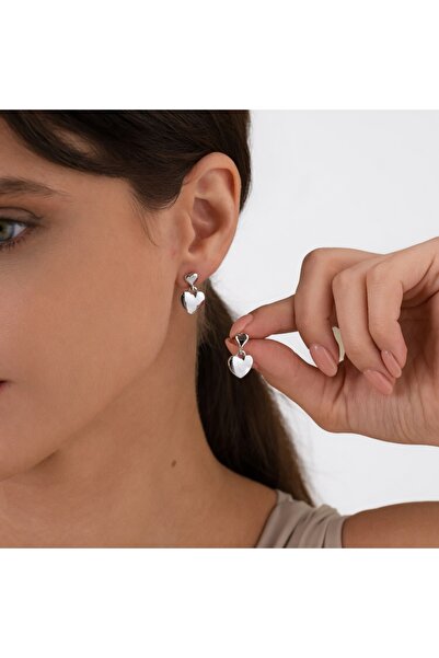 ATALYA ACCESSORY أقراط نسائية أنيقة من الفولاذ بتصميم قلب متدلي