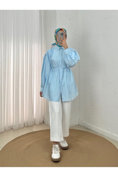 MİHRA STORE Πουκάμισο με μανίκια μπαλόνι και κρυφό κούμπωμα στον ώμο σε σχέδι...