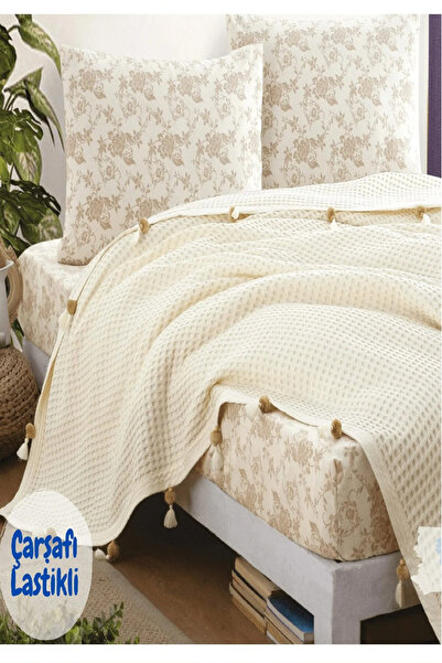 İpeksi Σετ Πικέ Διπλό με Πομπόν και Ελαστικά Σεντόνια