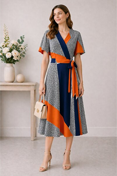Bad Rochie damă lejeră, imprimeu modern, stil casual-elegant, cu nasturi in fata