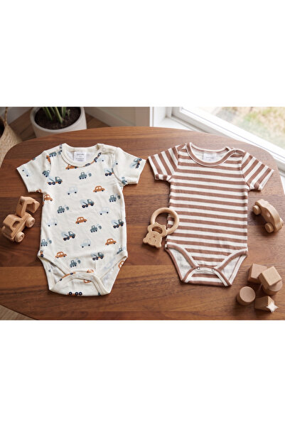 Nimini Kids 100% Cotton Short Sleeve Snap Fastener Baby Bodysuit, Pack of 2