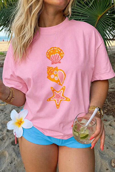 Velostra Women's Sea Shell Printed Oversize Comfortable Daily Use Combed Cott...