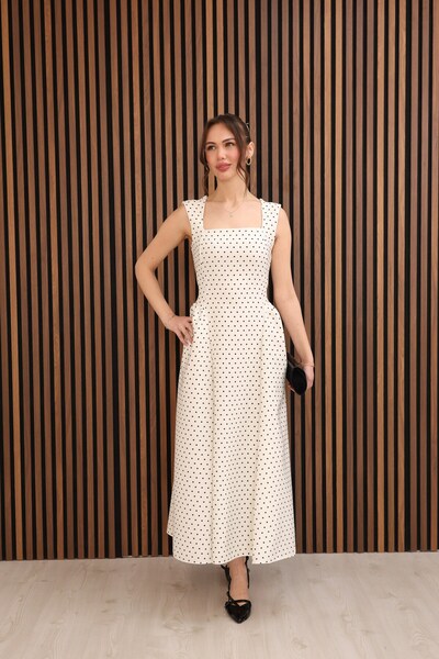 sahraozluk Polka Dot Thick Strap Dress with Back Belt White