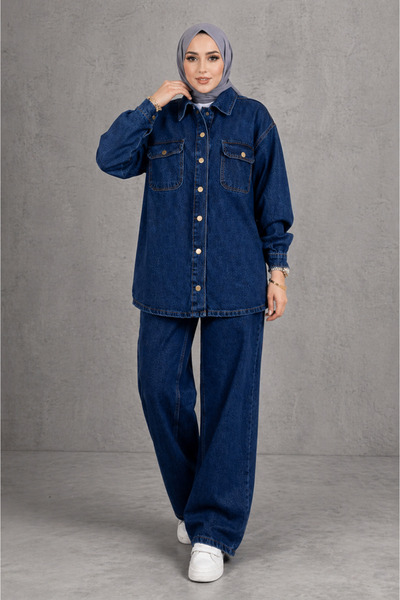 1434 Polo State Γυναικείο Σετ Τζιν: Πουκάμισο Oversize & Παντελόνι με φαρδιά ...