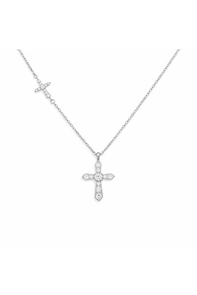 Bijuteria SORELLY Ασημένιο κολιέ σταυρός με λευκές πέτρες