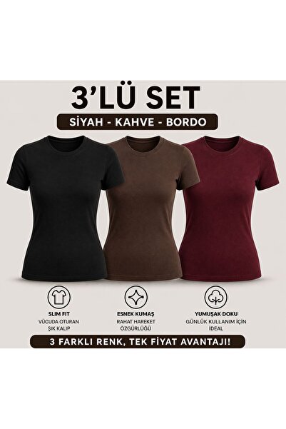 meymers Σετ 3 γυναικείων βασικών μπλουζών με λεπτή εφαρμογή, εύκαμπτο ύφασμα,...