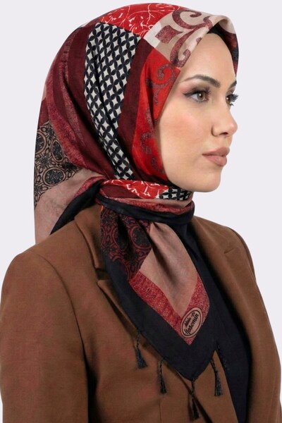 hadiora Women's Pink Navy Blue Abstract Patterned Pearl Beaded Writing