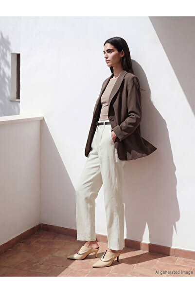 LC Waikiki Nevavm Women's Fabric Trousers with Belt and Difference in Waistline