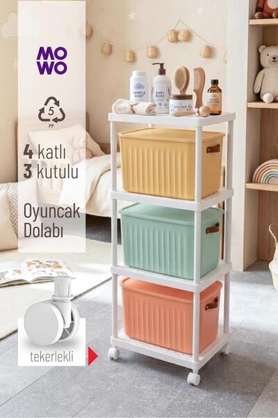 Mowo Home 4 Katlı Oyuncak Dolabı, Oyuncak Kutusu, Oyuncak Organizeri, Sepetli...