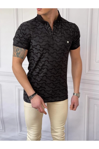MODEFENDİ Μπλουζάκι με στάμπα Slim Fit και λαιμόκοψη πόλο