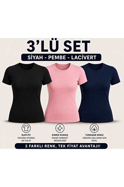 meymers Σετ 3 γυναικείων βασικών μπλουζών με λεπτή εφαρμογή, εύκαμπτο ύφασμα,...