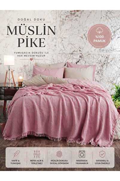 DüşEvi 4 Layer Muslin 100% Cotton Pique - Bedspread - Tv Blanket 200X220