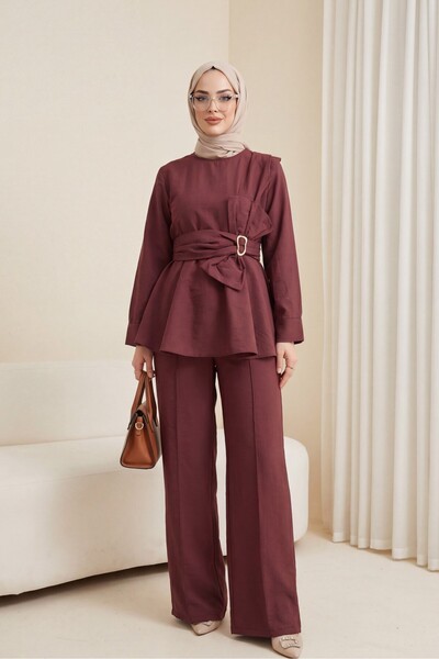 HİJABAYA Σετ Cupra με παντελόνι με λεπτομέρεια φιόγκου και αγκράφα στη μέση