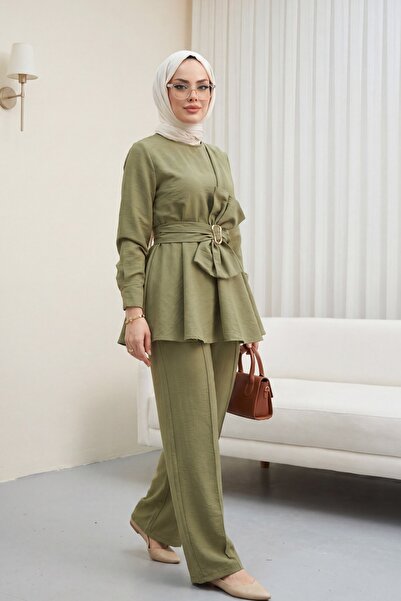 HİJABAYA Σετ Cupra με παντελόνι με λεπτομέρεια φιόγκου και αγκράφα στη μέση