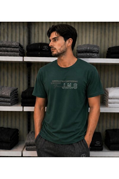 grand coco Men's Nefti Green Lycra Single Jersey Fabric Crew Neck Short Sleev...