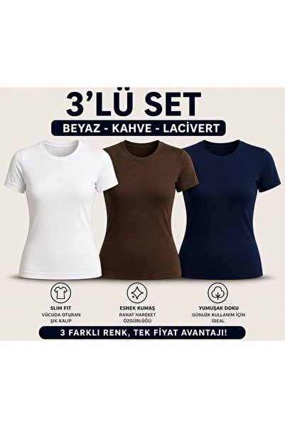 meymers Σετ 3 γυναικείων βασικών μπλουζών με λεπτή εφαρμογή, εύκαμπτο ύφασμα,...