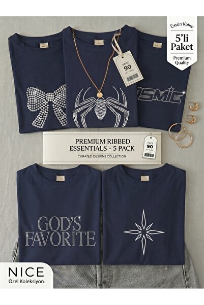 NİCE Γυναικείο κοντομάνικο μπλουζάκι με στάμπα 5' Li Stone - Lycra