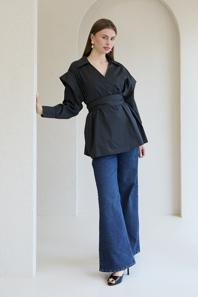 Melike Tatar Ριγέ πουκάμισο ποπλίνας 32-2761