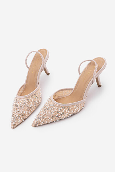 Marjin Γυναικεία παπούτσια στιλέτο με παγιέτες, κεντημένα με χάντρες, ελαστικ...