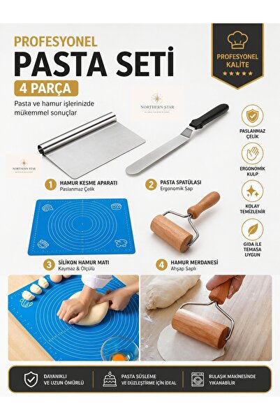Northern Star PROFESYONEL PASTA SETİ SPATULA HAMUR MATI RULO MERDANE HAMUR KE...