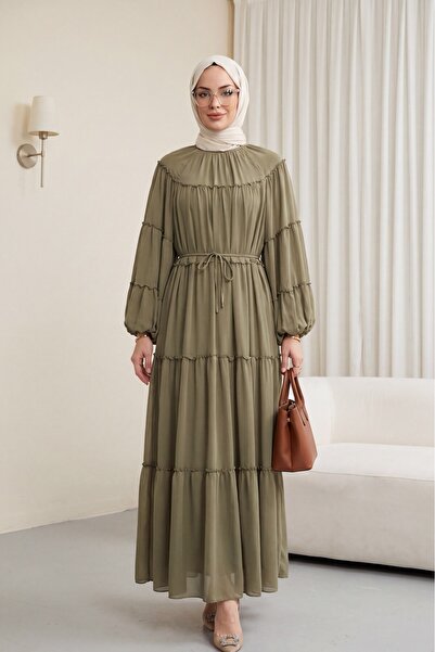 Modamorfo Φόρεμα με ελαστικό μανίκι, δέσιμο στη μέση, στρώσεις και λεπτομέρει...