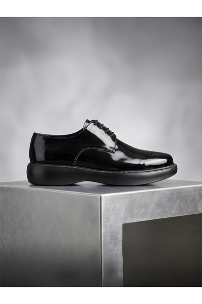 CRC AYAKKABI Black Shiny Leather Shiny Derby - New Generation High-Sole Design